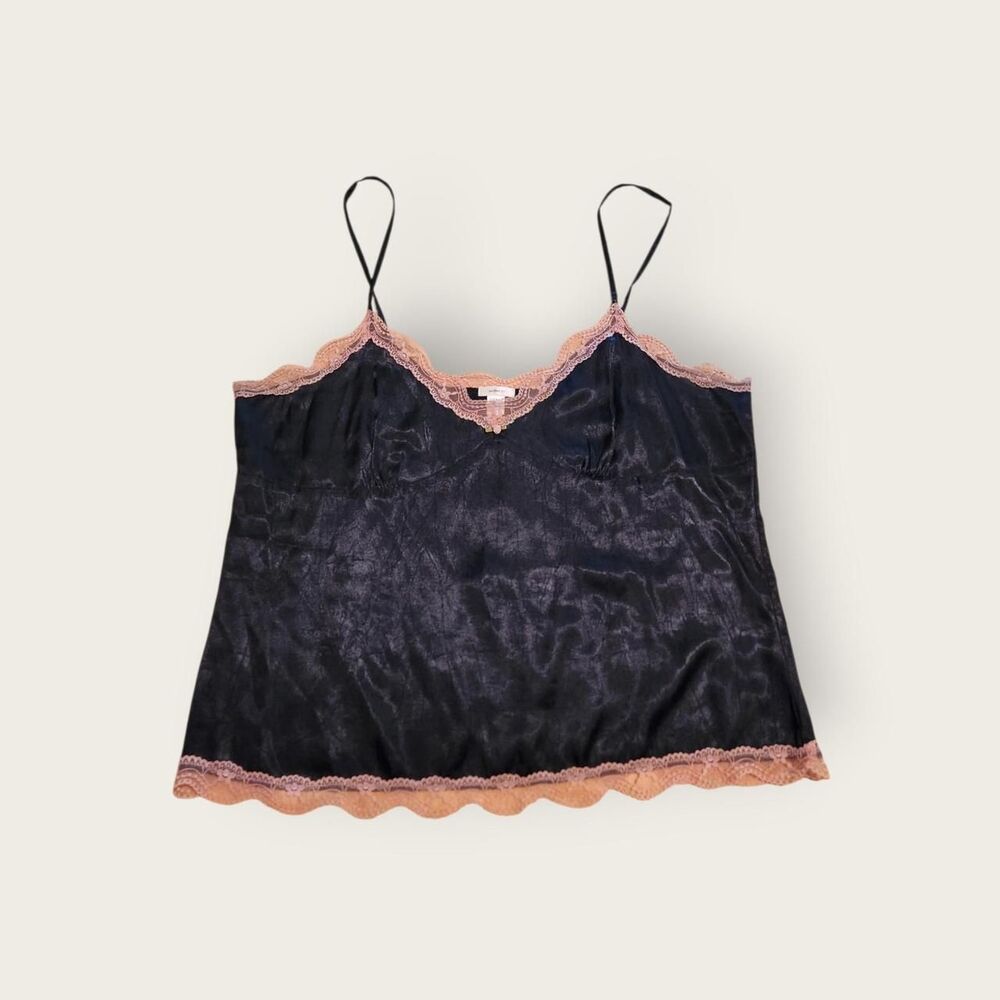 Vintage Y2k Old Navy black with pink lace trim empire waist babydoll camisole